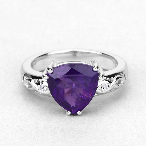 2.71 Carat Genuine Amethyst and White Topaz Sterling Silver Ring