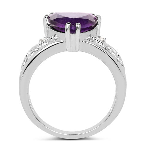 2.71 Carat Genuine Amethyst and White Topaz Sterling Silver Ring
