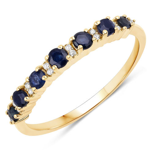 0.43 Carat Blue Sapphire & White Diamond 14K Yellow Gold Engagement Ring