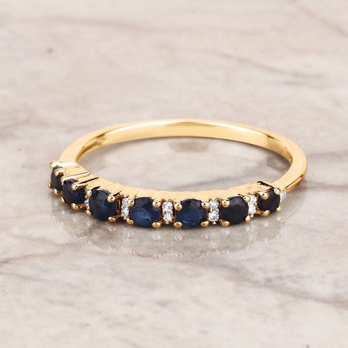 0.43 Carat Blue Sapphire & White Diamond 14K Yellow Gold Engagement Ring