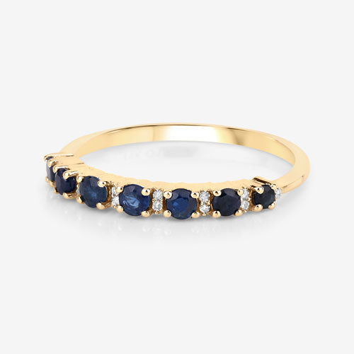 0.43 Carat Blue Sapphire & White Diamond 14K Yellow Gold Engagement Ring