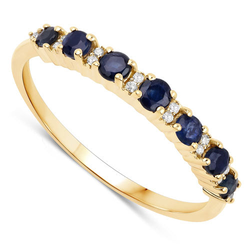 0.43 Carat Blue Sapphire & White Diamond 14K Yellow Gold Engagement Ring