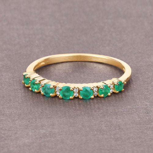 0.41 Carat Genuine Zambian Emerald and White Diamond Ring in 14K Yellow Gold