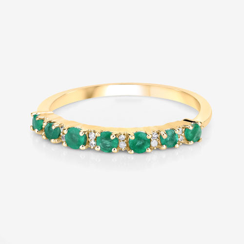 0.41 Carat Genuine Zambian Emerald and White Diamond Ring in 14K Yellow Gold