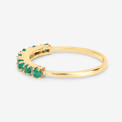 0.41 Carat Genuine Zambian Emerald and White Diamond Ring in 14K Yellow Gold
