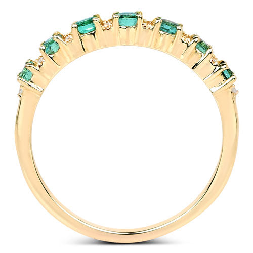 0.41 Carat Genuine Zambian Emerald and White Diamond Ring in 14K Yellow Gold
