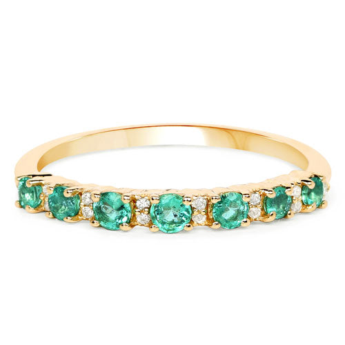 0.41 Carat Genuine Zambian Emerald and White Diamond Ring in 14K Yellow Gold