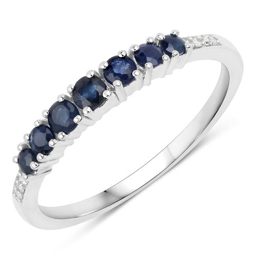 Bague en Or Blanc 14K avec Saphir Bleu de 0,45 Carat et Diamants Blancs