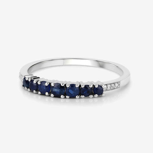 Bague en Or Blanc 14K avec Saphir Bleu de 0,45 Carat et Diamants Blancs