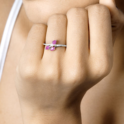 0.68 Carat Ruby and Diamond 14K White Gold Engagement Ring
