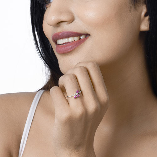 0.68 Carat Ruby and Diamond 14K White Gold Engagement Ring