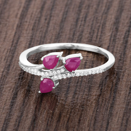 0.68 Carat Ruby and Diamond 14K White Gold Engagement Ring