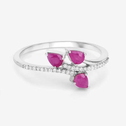 0.68 Carat Ruby and Diamond 14K White Gold Engagement Ring
