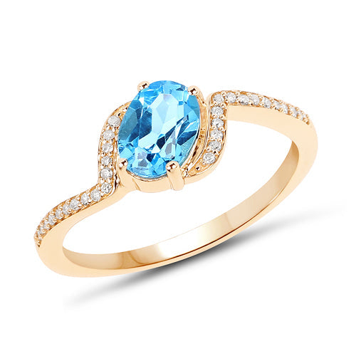 Anillo de Compromiso de Topacio Azul Suizo y Diamante de 1.04 Quilates en Oro Amarillo de 14K