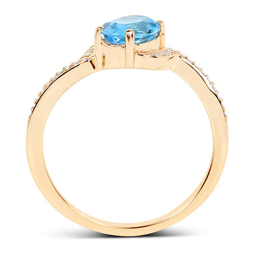 Anillo de Compromiso de Topacio Azul Suizo y Diamante de 1.04 Quilates en Oro Amarillo de 14K