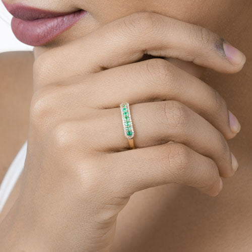 0.35 Carat Zambian Emerald & Diamond 14K Yellow Gold Engagement Ring