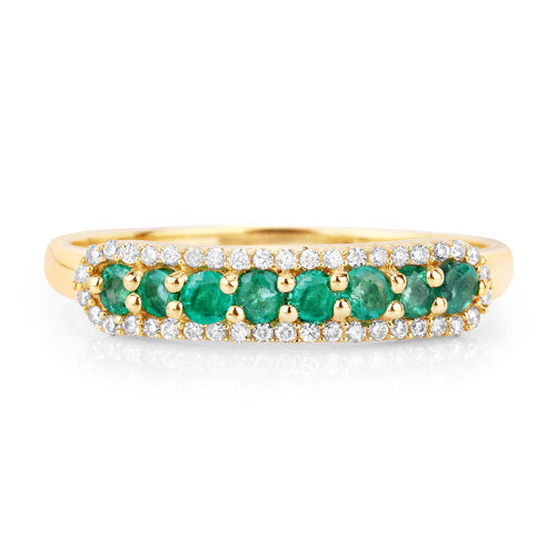 0.35 Carat Zambian Emerald & Diamond 14K Yellow Gold Engagement Ring