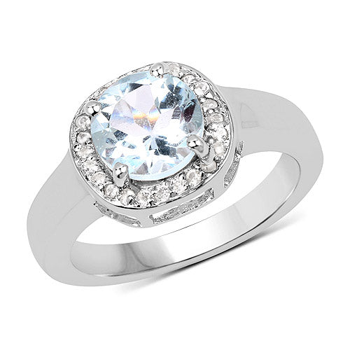 2.37 Carat Blue Topaz & White Topaz Sterling Silver Ring