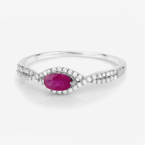 Bague de fiançailles en or blanc 14K avec rubis et diamants de 0,40 carat