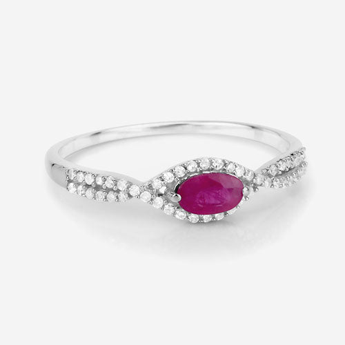Bague de fiançailles en or blanc 14K avec rubis et diamants de 0,40 carat