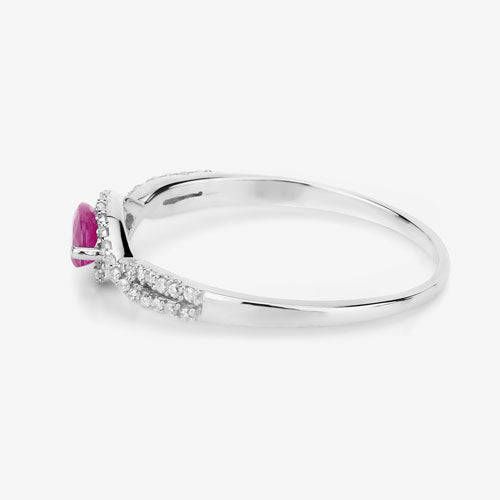 Bague de fiançailles en or blanc 14K avec rubis et diamants de 0,40 carat
