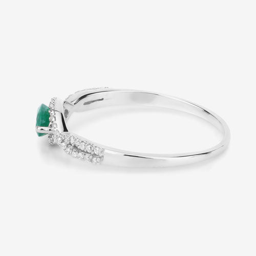 Bague en or blanc 14K avec émeraude zambienne de 0,32 carat et diamants