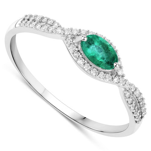 Bague en or blanc 14K avec émeraude zambienne de 0,32 carat et diamants