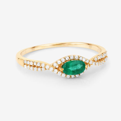 Bague de fiançailles en or jaune 14K avec émeraude zambienne de 0,32 carat et diamants
