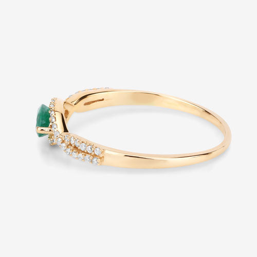 Bague de fiançailles en or jaune 14K avec émeraude zambienne de 0,32 carat et diamants