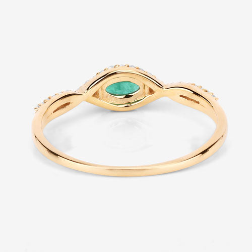 Bague de fiançailles en or jaune 14K avec émeraude zambienne de 0,32 carat et diamants