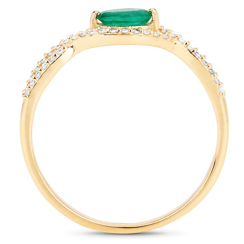 Bague de fiançailles en or jaune 14K avec émeraude zambienne de 0,32 carat et diamants