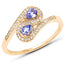 Anillo de 0.42 quilates de tanzanita genuina y diamantes blancos en oro amarillo de 14 quilates
