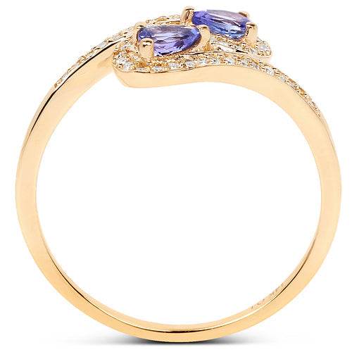 Anillo de 0.42 quilates de tanzanita genuina y diamantes blancos en oro amarillo de 14 quilates