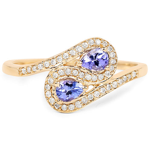 Anillo de 0.42 quilates de tanzanita genuina y diamantes blancos en oro amarillo de 14 quilates