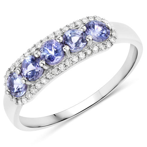 Anillo de 0.61 quilates de tanzanita genuina y diamantes blancos en oro blanco de 14K