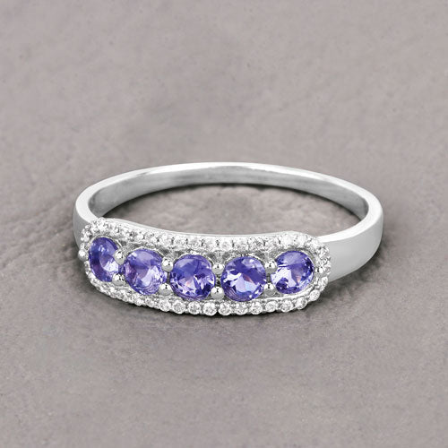Anillo de 0.61 quilates de tanzanita genuina y diamantes blancos en oro blanco de 14K