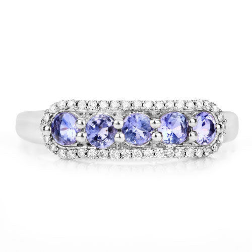 Anillo de 0.61 quilates de tanzanita genuina y diamantes blancos en oro blanco de 14K