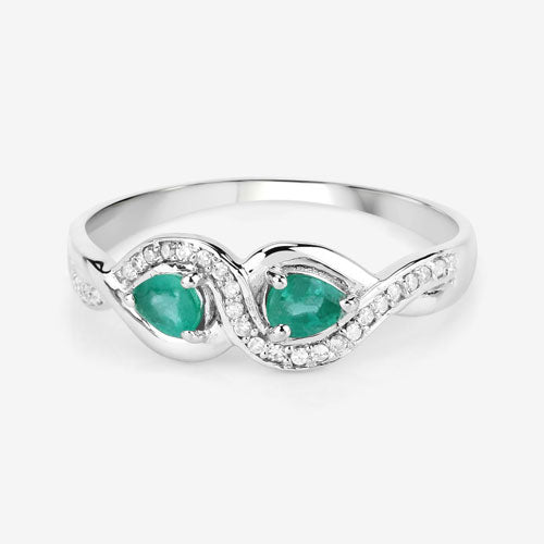 Anillo de Compromiso de Esmeralda Zambiana y Diamante de 0.35 Quilates en Oro Blanco de 14K