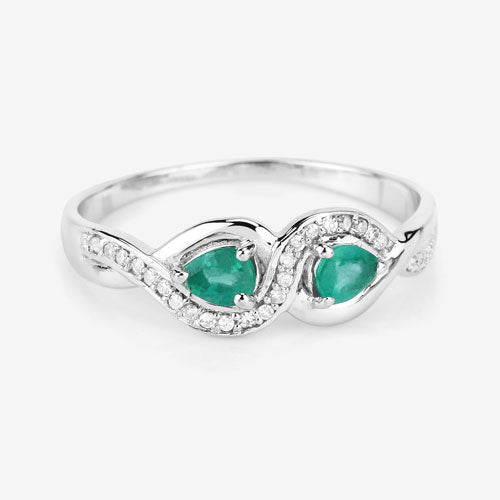Anillo de Compromiso de Esmeralda Zambiana y Diamante de 0.35 Quilates en Oro Blanco de 14K
