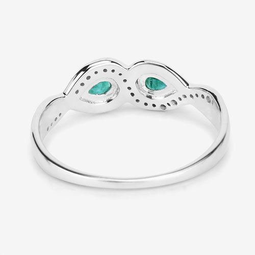 Anillo de Compromiso de Esmeralda Zambiana y Diamante de 0.35 Quilates en Oro Blanco de 14K