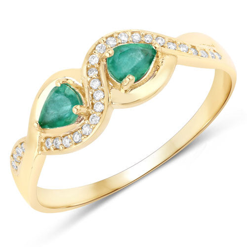0.35 Carat Zambian Emerald and Diamond 14K Yellow Gold Ring
