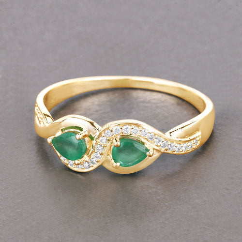 0.35 Carat Zambian Emerald and Diamond 14K Yellow Gold Ring