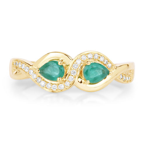 0.35 Carat Zambian Emerald and Diamond 14K Yellow Gold Ring
