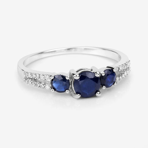 Bague en or blanc 14K avec saphir bleu et diamants de 1,08 carat