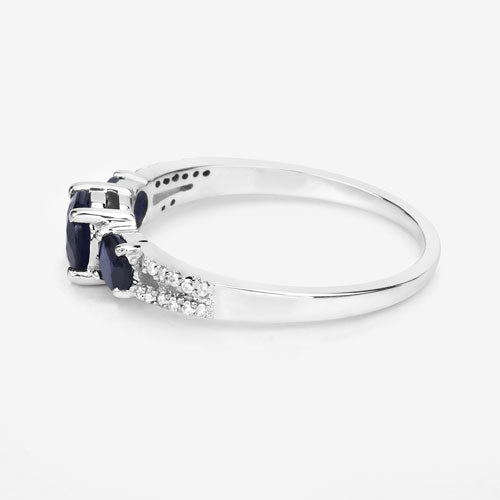 Bague en or blanc 14K avec saphir bleu et diamants de 1,08 carat