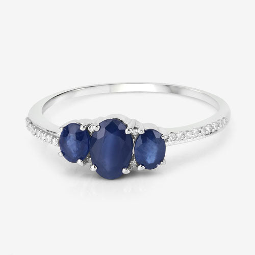 0.98 Carat Blue Sapphire and White Diamond 14K White Gold Ring