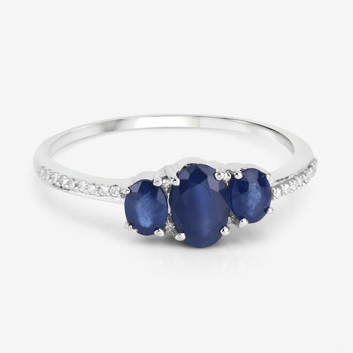 0.98 Carat Blue Sapphire and White Diamond 14K White Gold Ring
