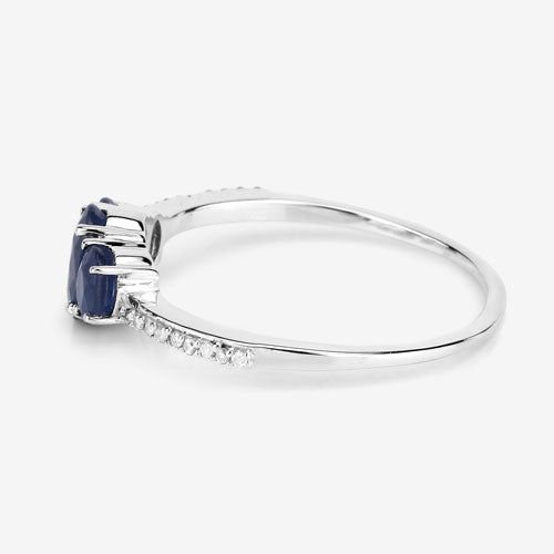 0.98 Carat Blue Sapphire and White Diamond 14K White Gold Ring