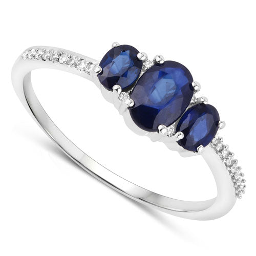0.98 Carat Blue Sapphire and White Diamond 14K White Gold Ring