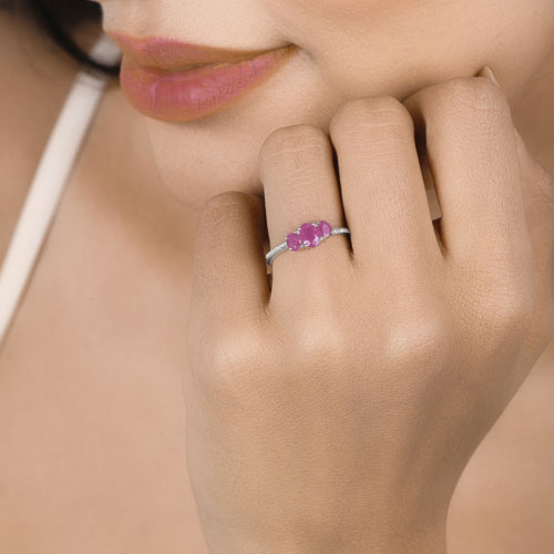 1.02 Carat Ruby and White Diamond 14K White Gold Engagement Ring